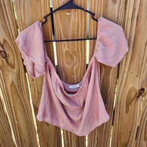C'isa Mauve Cropped Flutter Sleeve Blouse Women's Medium